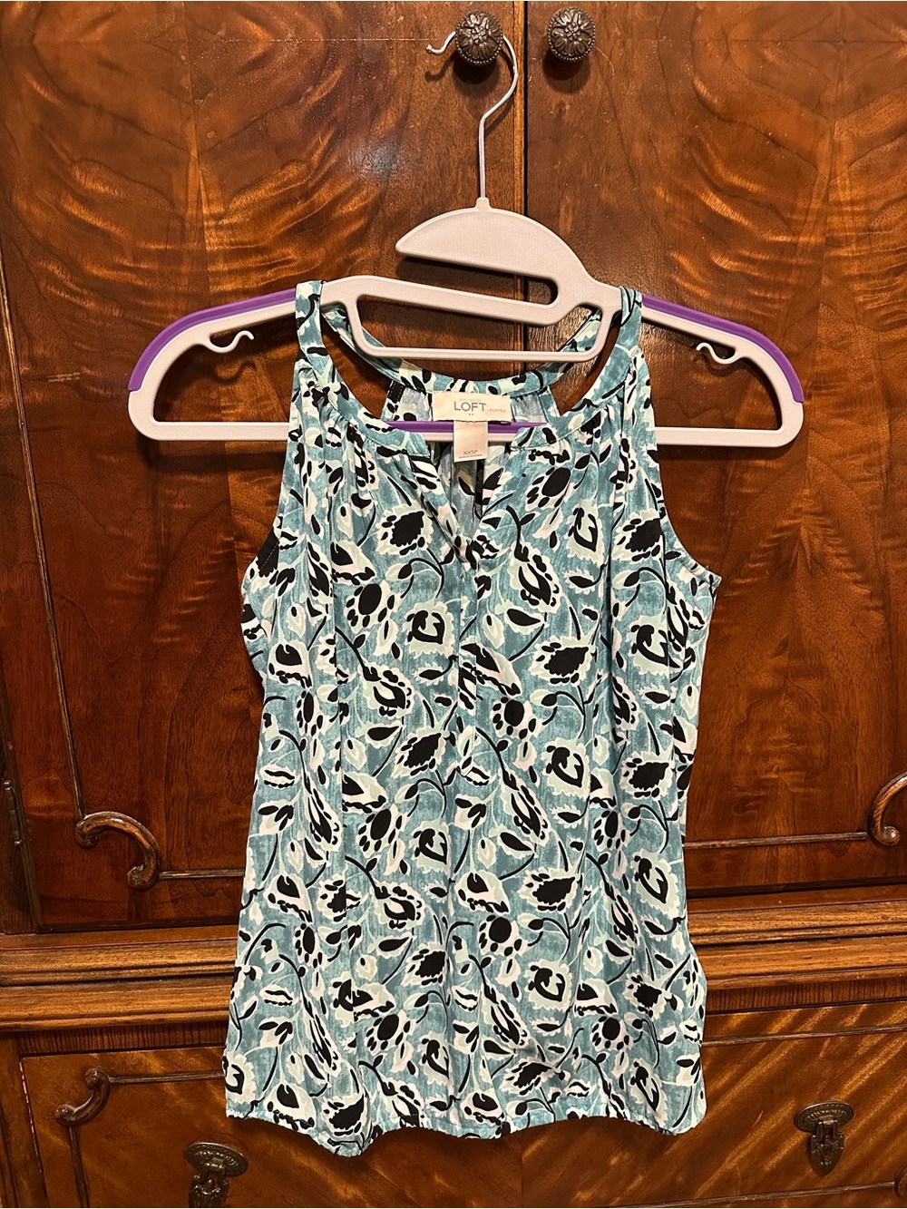 LOFT Petite Women's Aqua Floral Print Sleeveless Top